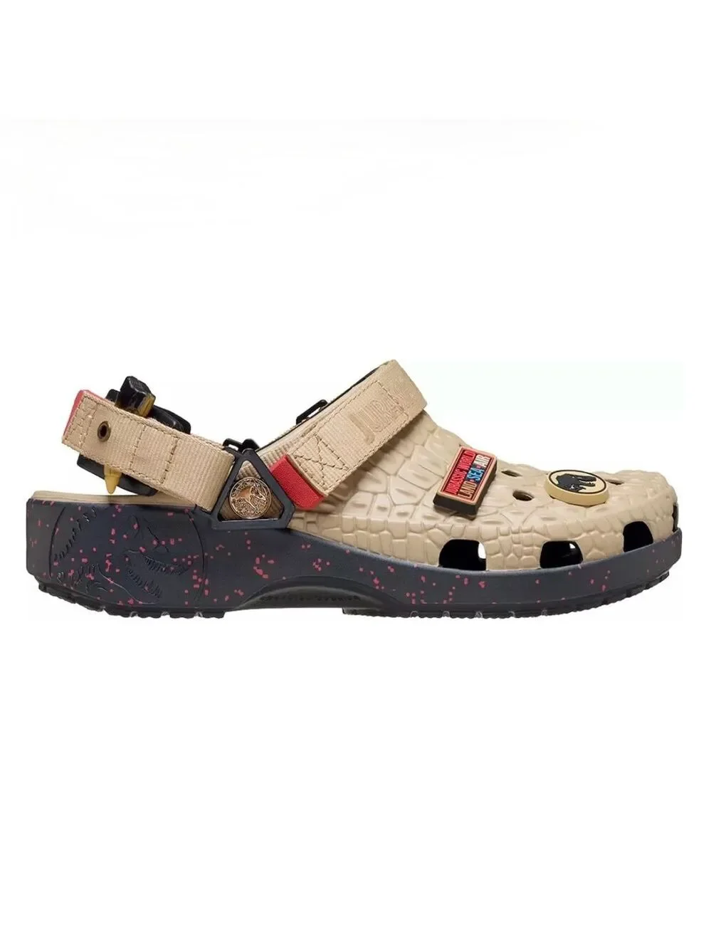 NWT CROCS Jurassic World Classic Clog J6 / M7/W9 Beige Orange Black Red Dinosaur